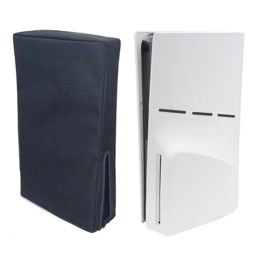 Navy PS5 Slim dust cover case with side port cutout, vertical orientation