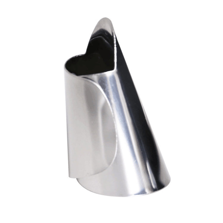 Metal conical hand guard with open top, polished stainless steel finish