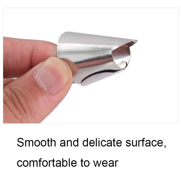 Stainless steel hand guard cuff held by fingers, open rim for grip