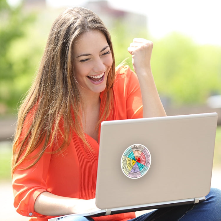 Round emotions wheel sticker on laptop, colorful feelings wheel design