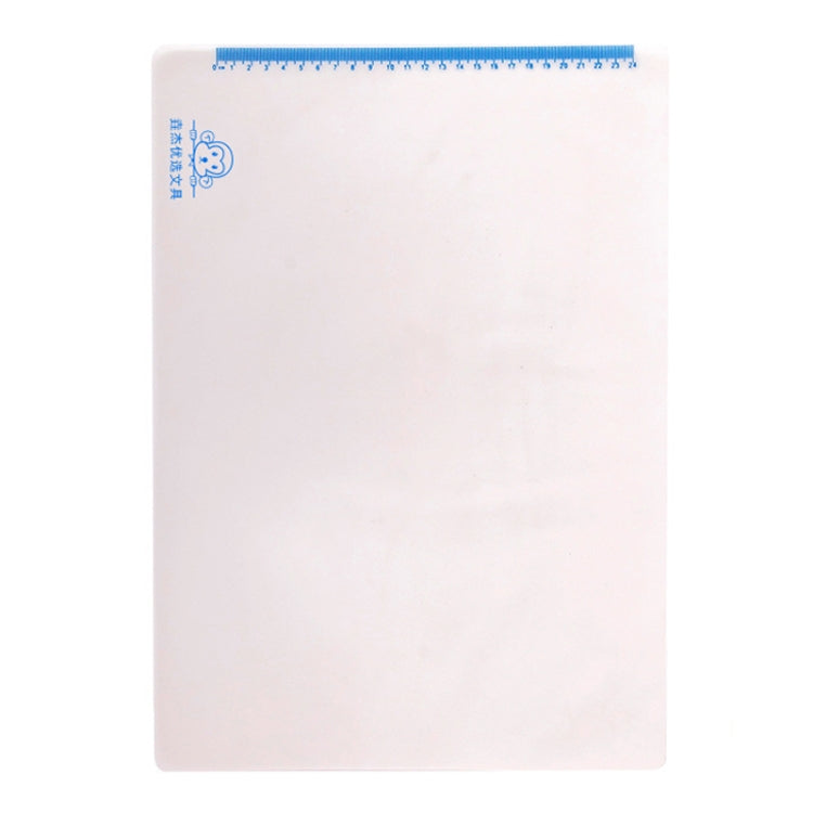 White non-slip writing soft pad with blue ruler edge and small corner logo