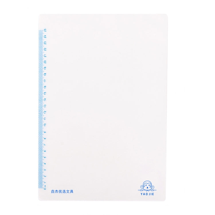 White non-slip writing soft pad with blue printed ruler text and logo at bottom