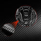 Carbon-fiber fuel tank cap sticker, black with red detail accents