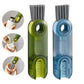 Set of gray, blue, and green cup lid cleaning brushes with bristle heads
