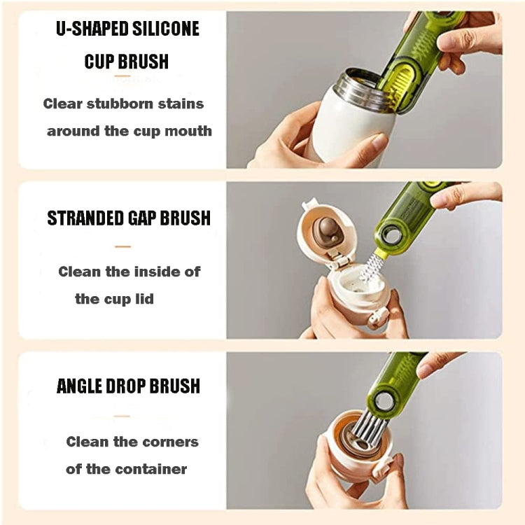 Green U-shaped cup brush with U-shaped silicone bristle end for cup lid grooves