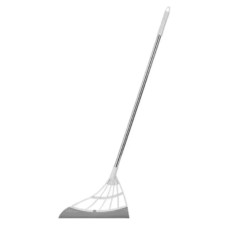 Hair cleaning mop broom with gray-and-white flexible bristle head and long handle