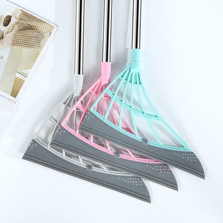 Hair cleaning broom with gray scraper plate and colorful (pink/teal) mesh head