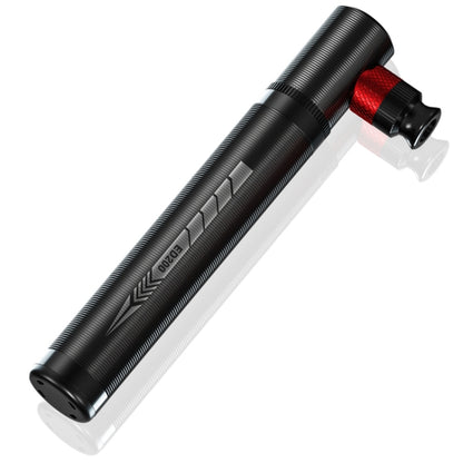 Portable bicycle thumbtube mini pump with black barrel and valve head, compact design