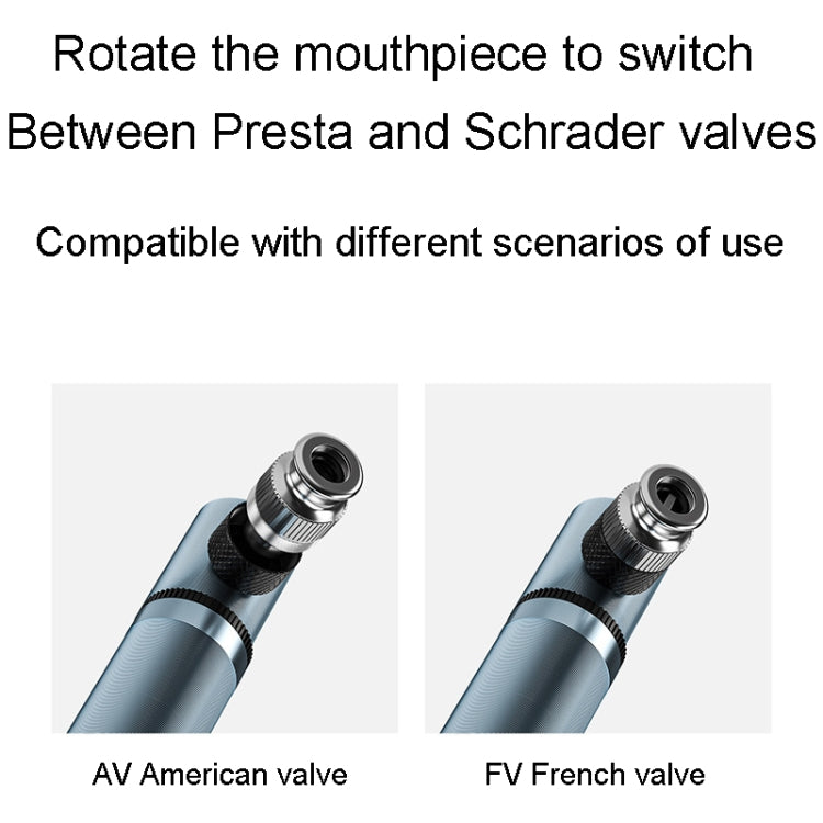 Thumbtube mini pump valve head showing switchable Presta and Schrader settings