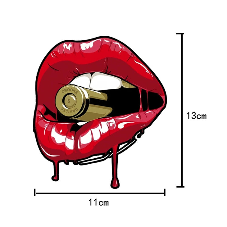 Red lip sticker decal with gold bullet, 13cm x 11cm
