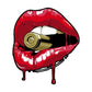 Red lips sticker decal with gold bullet and white tooth detail