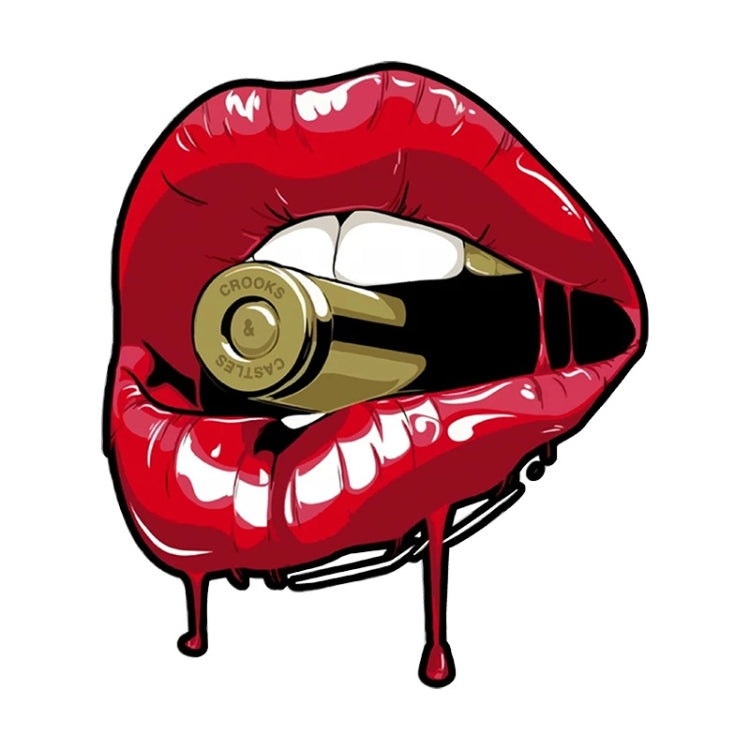 Red lips sticker decal with gold bullet and white tooth detail