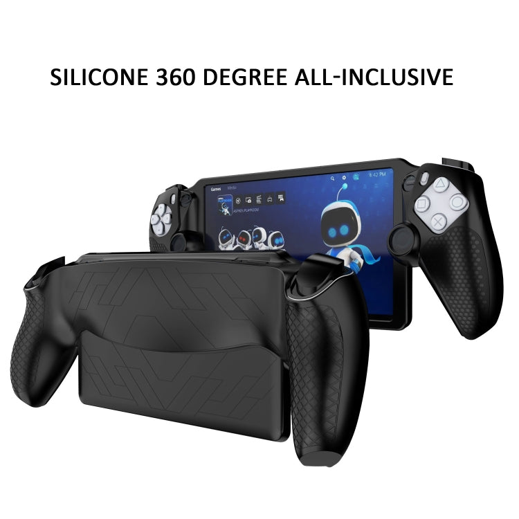 Black silicone protective case for Sony PS Portal handheld console with grips and cutouts