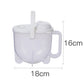 Plastic rice washer measuring 18cm wide and 16cm high with side pour handle