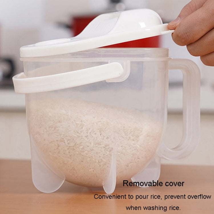 Plastic rice washing panner with removable lid, side handle, and rinsing bowl