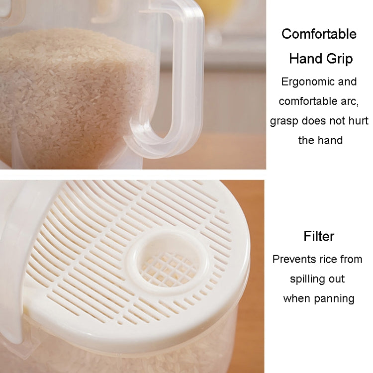 Plastic rice washing sieve with comfort hand grip and round filter plate insert