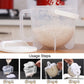 Plastic rice washing sieve with lid and round filter insert to prevent rice spills