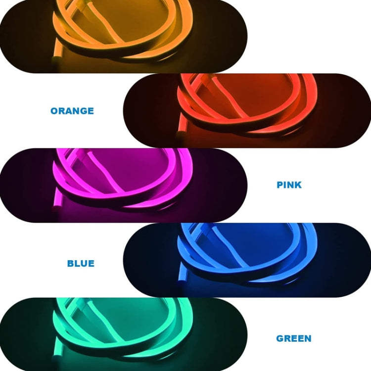 Multi-color flexible LED neon light strip set showing orange, pink, blue, and green glow.