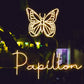 Glowing butterfly wall decoration made with flexible LED neon light strip.