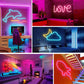 USB flexible neon LED light strip set with glowing "LOVE" outline in a room