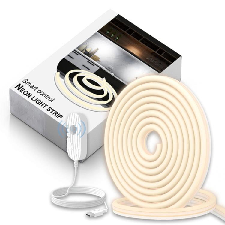 LED light strip with USB sensor controller and flexible coiled strip, warm white glow