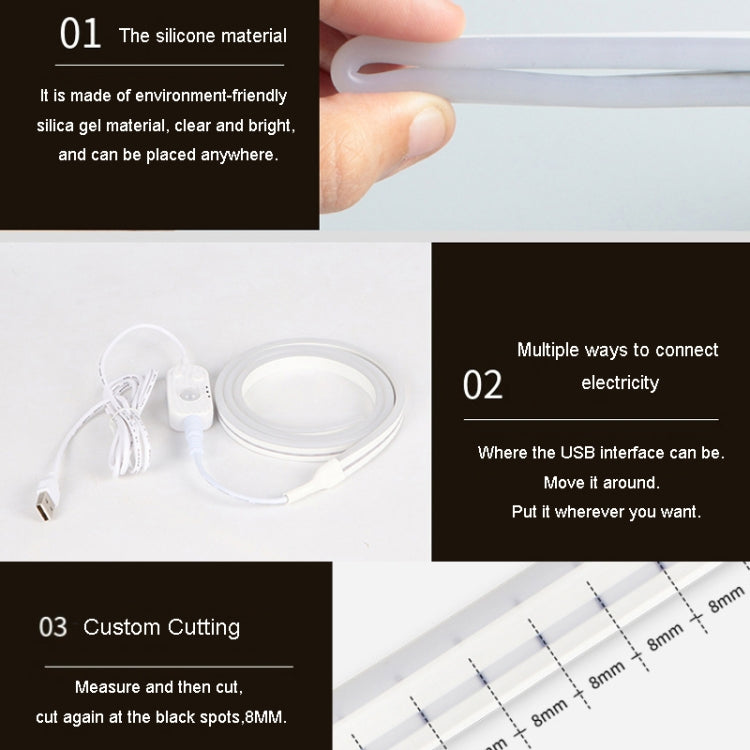 Clear silicone LED strip with power cable, designed for easy placement anywhere