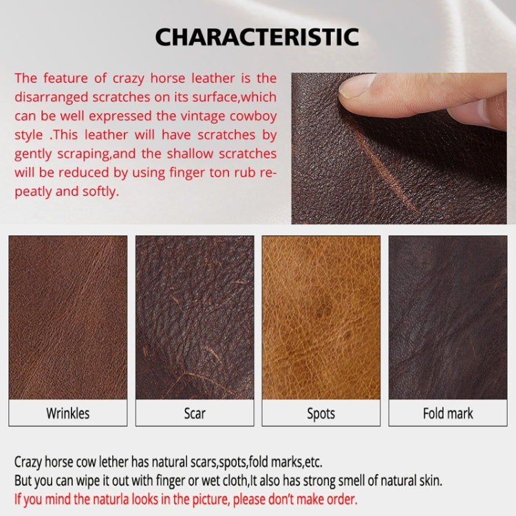 Crazy-horse leather mini wallet coin purse with distressed grain detail, brown