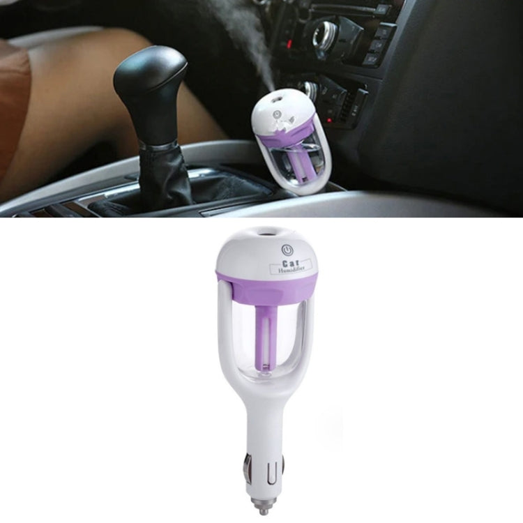 Violet car humidifier spray device with glass tank and car-charger plug