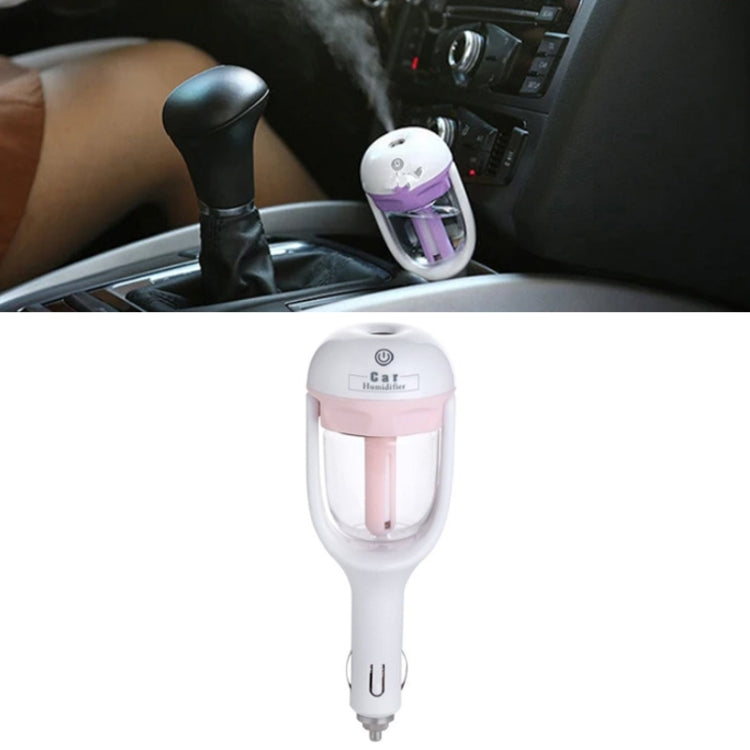 Pink car humidifier spray device with glass tank and car-charger plug