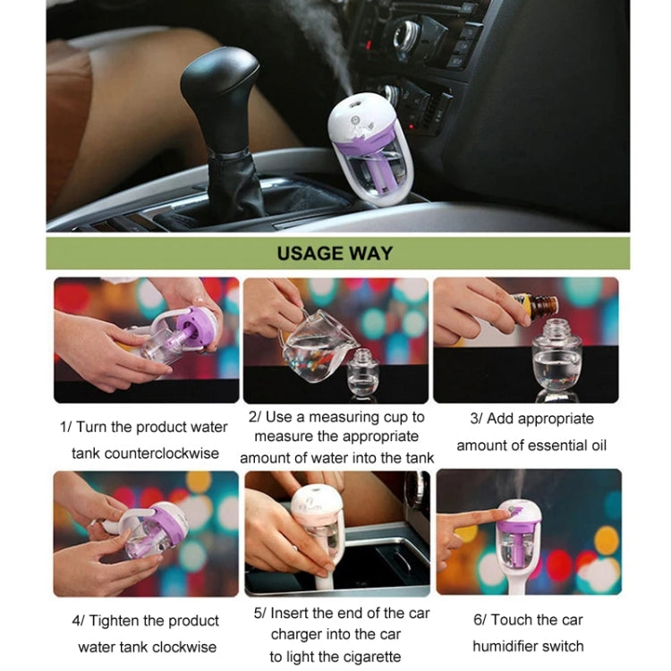 Car humidifier spray device with removable water tank and car-charger plug