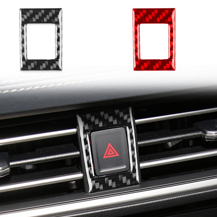 Carbon-fiber trim sticker for hazard button, with red warning triangle icon