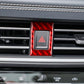 Red carbon-fiber trim sticker for hazard button with red triangle on gray pad