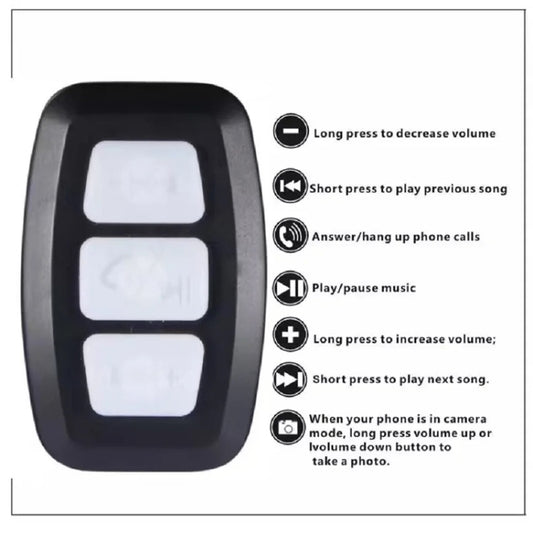 Black bike phone remote control with three large white button pads