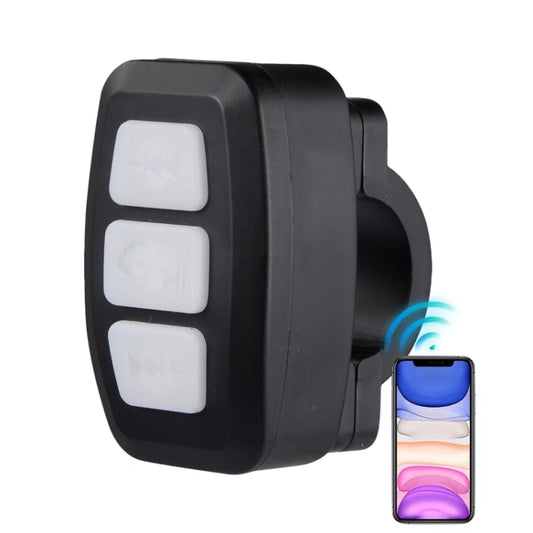 Black wireless Bluetooth bike phone remote with three large media buttons