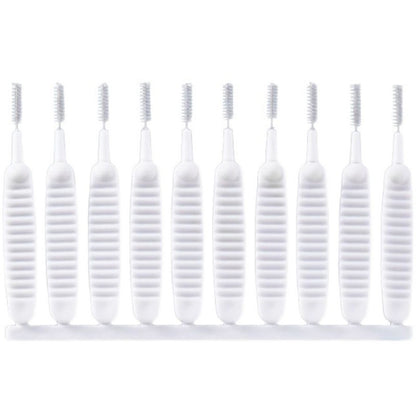 10-pack white shower head cleaning brushes with narrow bristle tips on handles