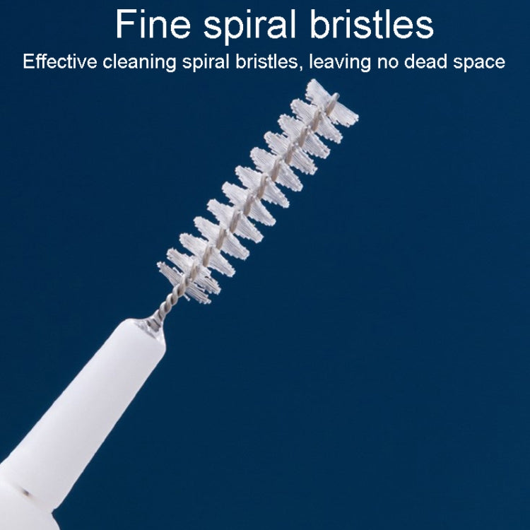 White spiral bristle shower hole cleaning brush tip for deep clog cleaning