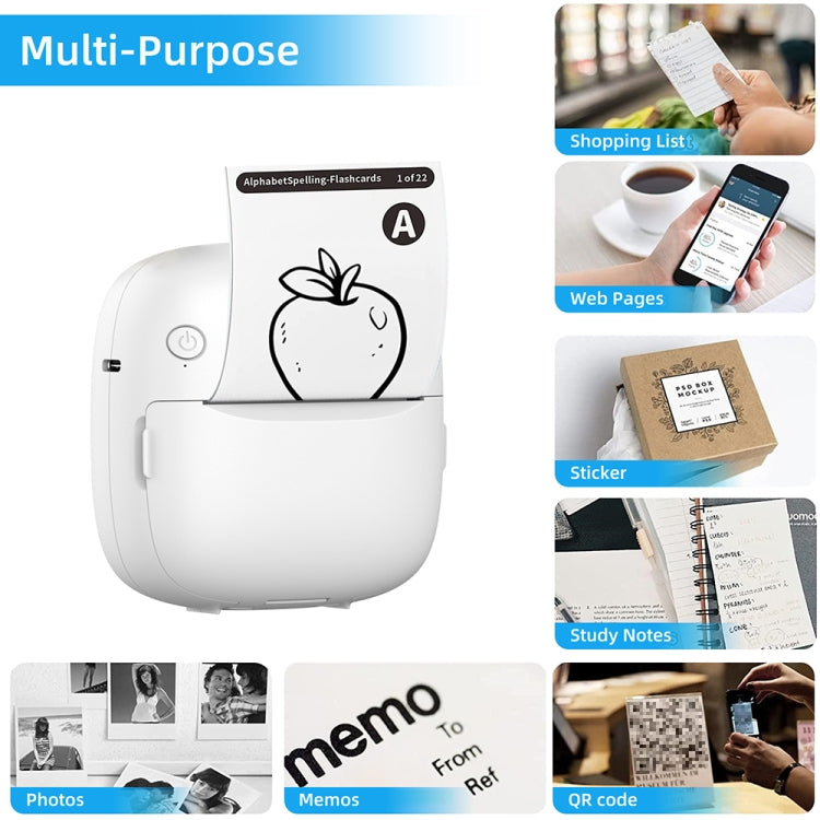 White portable mini Bluetooth inkless printer with RGB light and built-in paper feed