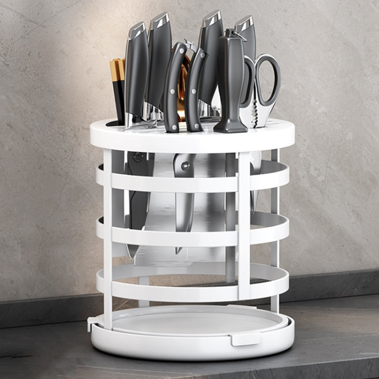 White rotating knife and chopstick organizer cylinder with slotted rings and base