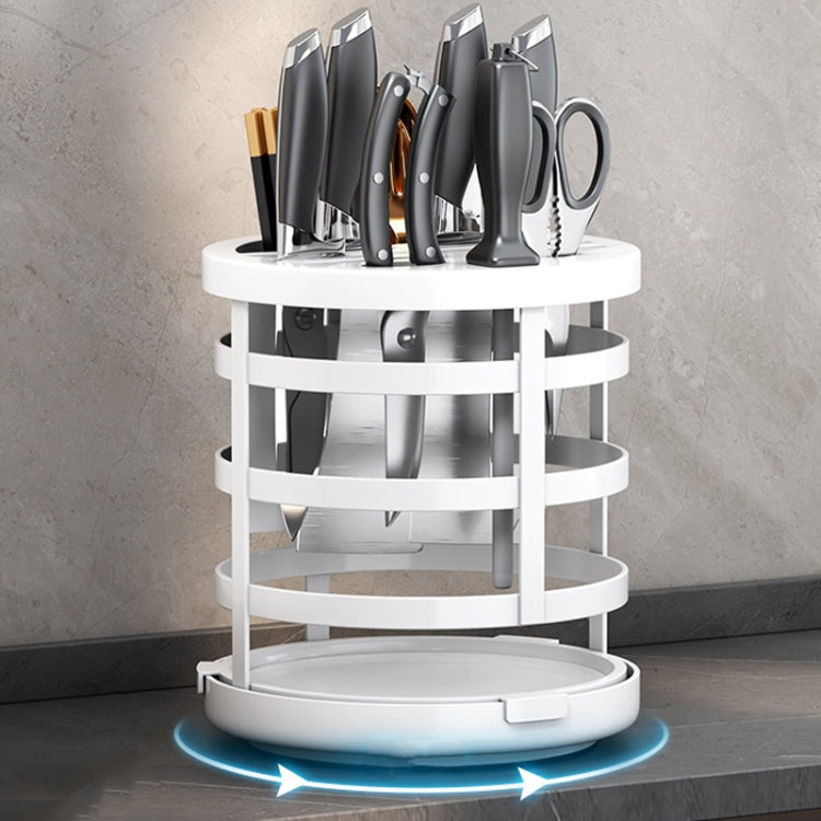 White fixed knife and utensil organizer cylinder with open slots and circular base