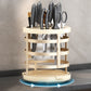 Cream fixed knife and utensil organizer cylinder with open slots and circular base