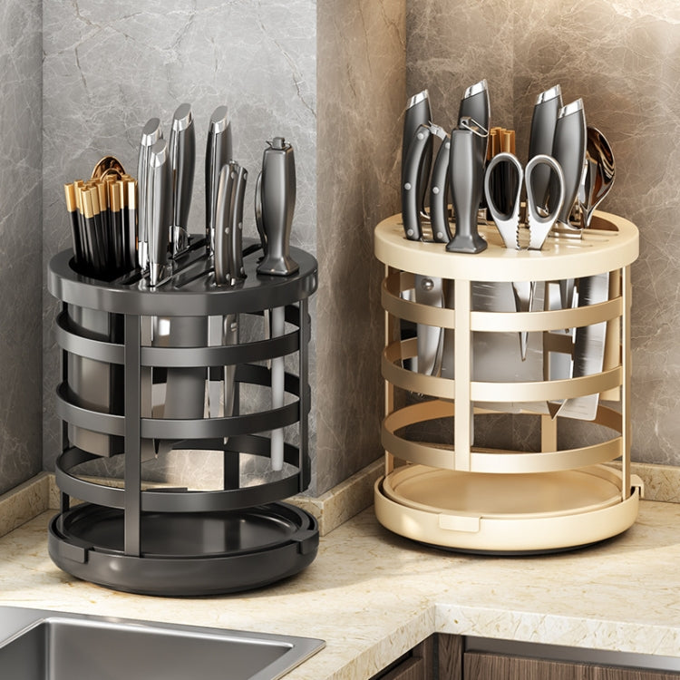 Countertop knife organizers set: black and cream cylindrical holders with open slots