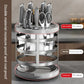 Rotary stainless steel knife organizer cylinder with multi-tier storage and base disk