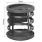Dark gray cylindrical knife organizer with round top, side rings, and bottom tray base