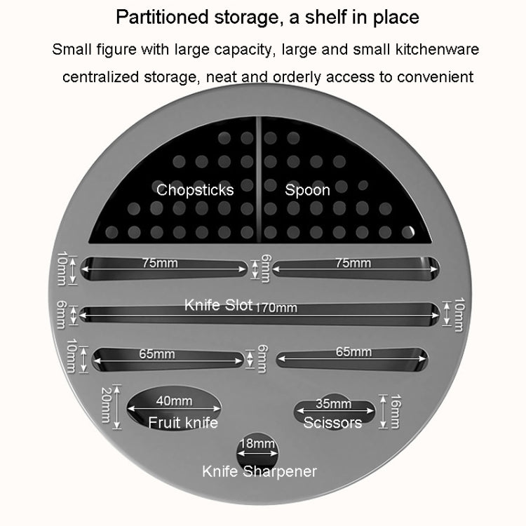 Round organizer insert with partitioned compartments for knives, chopsticks, and utensils