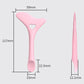 Pink silicone eyeliner drawing aid with heart center and spoon tip, size markers