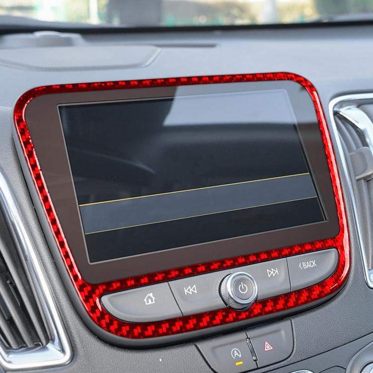 Red-edged navigation panel trim sticker installed on car dashboard