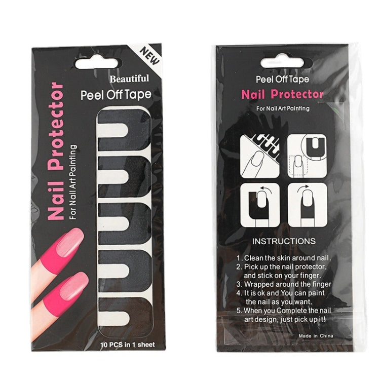 U-shaped nail protector stickers pack with instructions on the back, 10 pcs per sheet
