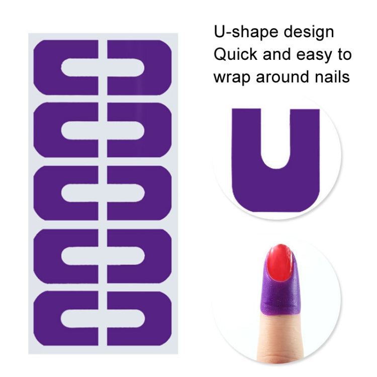 Purple U-shaped nail protector sticker sheet and close-up of U-cut design