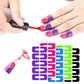 Hands applying nail polish over purple U-shaped protector stickers on nails