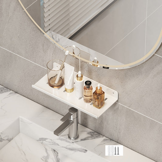 Wall-mounted bathroom vanity faucet rack shelf, white, no-hole storage ledge